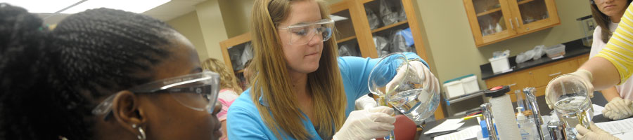 Students work on a biology lab experiment.