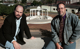 Union University art professors Lee Benson and Chris Nadaskay conceived and designed the centerpiece sculpture that appears in Jackson's Unity Park.