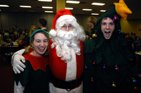 Union students (from left) Kasey Cobb, Chris Deming and Carson Turner were a popular attraction at the Carl Perkins Christmas Special Wednesday evening. (Photo by Morris Abernathy)