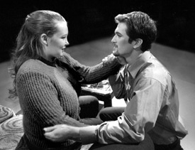 Lindsay Garner, of Jackson, Tennessee, and Josh Betts of Memphis appear as Mrs. Louise Harrington and Walter Langer, the tutor, in Peter Shaffer’s prize winning play, <i>Five Finger Exercise</i>.