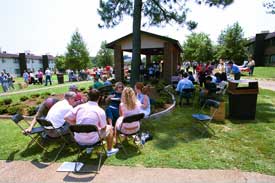 Students and their families gathered near Union's Sugar Shack for lunch, taking a break from filling out forms and signing up for classes.