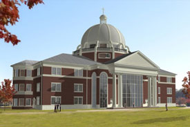 An architectural rendering of the new library, which will be located between Jennings Hall and Miller Tower on the Union campus.