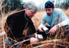 04/10/02 - Dr. James A. Huggins, University Professor of Biology and Department Chair, works with Union senior and biology major Josh Mann, capturing small mammals for a small mammal diversity study.