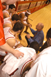 02/46/03 - Coach Ralph Turner gives instructions during a timeout at the Homecoming game against Hannabal-LaGrange.