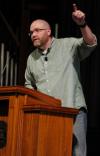 Russ Pflasterer, pastor of City Fellowship Baptist Church in Jackson, Tenn., addresses students during chapel on the topic of Christ-like use of economics. Pflasterer graduated from Union in 1995. - Photo by Beth Spain