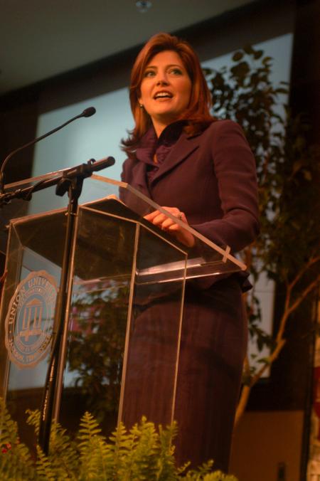 MSNBC's Norah O'Donnell speaks at the 2008 Union Forum. She spoke on the topic <em>The 2008 Election: An Eleventh Hour Analysis.</em> This was the first event held in the Carl Grant Events Center.