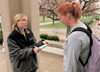 3/25/03 - Union's Ashli Sutton surveys an Eastern Illinois University student during GO Illinois.