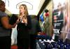 Kristina Langal, recruiter from TEK systems talks to Sherita Smith, sophomore accounting major, about career opportunities at the CareerU fair.  - Photo by Kristi McMurry