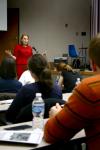 Kimberly Thornbury, dean of students, speaks to students during Leadership U about how time management is part of being an effective leader.  Leadership U is every second Tuesday of the month. - Photo by Kristi McMurry