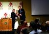 President Dockery presents Micah Watson, conference coordinator, with a gift of appreciation at the start of the Making Men Moral conference.  The conference addressed themes from Robert P. George’s book, Making Men Moral, written 15 years ago. - Photo by Kristi McMurry