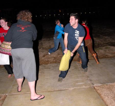 Students had a blast at a pillow fight in the Ayers courtyard.