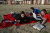 03/75/09 - Sophomore chemistry and biology majors Autumn Baldock, Jill Frank and Carrie Moore study in the courtyards outside the new complexes.