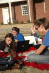 03/75/09 - Sophomores Autumn Baldock, Jill Frank and Whitney Harrison study their chemistry and biology on the courtyard outside the new Hurt complex.