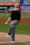 President Dockery throws out the ceremonial first pitch prior to the Diamond Jaxx game July 25 against Jacksonville. Union was one of the sponsors for First Responder Appreciation Night at the game. - Photo by Jim Veneman