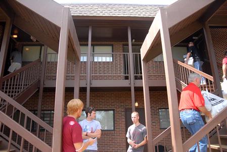 Faculty, staff, and upperclassmen come together to help incoming freshman get their things moved into their rooms on freshman move-in day.