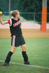 05/146/03 - Katie Tipton, out fielder from Louisville, Ky. at the 2003 NAIA Softball World Series in Decatur, Ala. versus the University of Mary.
