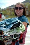 Claire May helps her sister Abigail move into her room in the Quads. - Photo by Beth Spain