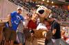 Union students pose with the Diamond Jaxx mascot on college night held at Pringles Park.  Many Union faculty and students attended for this special night. - Photo by Kristi McMurry