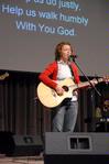 Katie Holloway, senior Christian studies major, leads worship in chapel. - Photo by Kristi McMurry