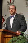 Nathan Finn, assistant professor of church history and Baptist studies at Southeastern Baptist Theological Seminary, delivers an address entitled "Southern Baptists and Evangelicals: Passing on the Faith to the Next Generation" at the Southern Baptists, Evangelicals and the Future of Denominationalism conference. - Photo by Abby Ott