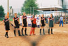 05/139/03 - �鶹��Ƶ players begin to line up during pre-game introductions during the 2003 NAIA Softball World Series in Decatur, Ala.
