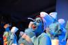 The ladies of Chi Omega perform their large group act, a skit about the Smurfs, during All-Sing 2009. - Photo by Kristi McMurry