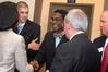 Shawn Okpebholo, assistant professor of music, shakes hands with former Secretary of State Condoleezza Rice during a reception before the 2009 Scholarship Banquet. - Photo by Kristi McMurry