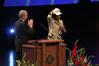 President Dockery thanks Former Secretary of State Condoleezza Rice with an NAIA Championship hat after her keynote speech at the 2009 Scholarship Banquet.  - Photo by Kristi McMurry