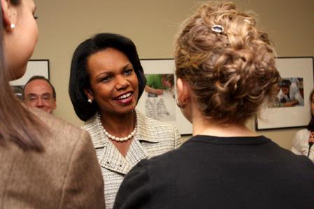 Condaleezza Rice speaks with students before the 2009  Scholarship Banquet.
