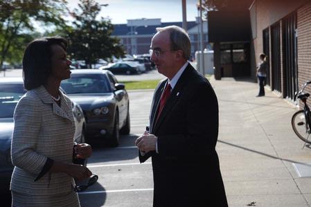President Dockery welcomes Former U.S. Secretary of State Condoleezza Rice to the Union campus.