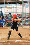 05/139/03 - �鶹��Ƶ's leadoff hitter and center fielder, Holly Haycraft, stands ready to hit at the 2003 NAIA Softball World Series.  Haycraft is from Dyersburg, Tenn.