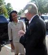 President Dockery welcomes Former U.S. Secretary of State Condoleezza Rice to the Union University campus. - Photo by Morris Abernathy