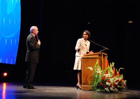 Former Secretary of State Condoleezza Rice answers questions from the audience during the 2009 Scholarship Banquet.