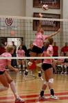 10/13/09 - Marcela Madeira junior goes up for the hit against Freed during the Lady Bulldog Volleyball vs. Freed Hardeman University game (ACS Dig Pink Night) on  October 13, 2009.  - Megan Bailey