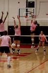 10/13/09 - Marcela Madeira junior goes up for the hit against Freed during the Lady Bulldog Volleyball vs. Freed Hardeman University game (ACS Dig Pink Night) on  October 13, 2009.  - Megan Bailey