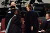 Melinda Harper shakes hands with Provost Carla Sanderson after receiving her doctor of education during fall graduation. - Photo by Sarah Palmer