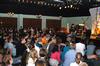 Students have a discussion with Derek Webb before his concert in Barefoot's Joe. - Photo by Kristi McMurry