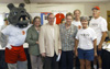 08/5/03 - Buster, Lanese Dockery, President David S. Dockery, Steven Curtis Chapman, Michael Norton, Becky Wilson and Thomas Wilson pose for a shot after a Brown Bag concert sponsored by Union in Franklin, Tenn.