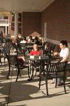 Students enjoy the space outside the new Bowld Commons on one of the first warm days of the year. - Photo by Lauren Laster