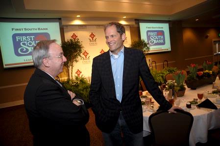 Dr. David S. Dockery, president of Union University, talks with acclaimed author and Boston University religion professor Stephen Prothero before Union Forum.