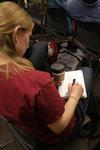 Sarah Mitchel, senior Christian studies major, diligently takes notes during a lecture by Mark Denver, senior pastor of Capitol Hill Baptist Church in Washington, D.C., on the importance of the Church. - Photo by Lauren Laster