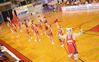 Buster the Bulldog helps the Union cheerleaders get the crowd excited in Game 1 of the NAIA Women's Basketball National Tournament against Southwestern Assemblies of God University. The Lady Bulldogs won 86-47.  - Photo by Morris Abernathy
