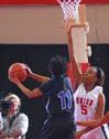 Stacey Conway, sophomore, defends against Oklahoma City University in the Semifinals of the NAIA National Tournament. The Lady Bulldogs advanced to the finals with a win of 63-61. - Photo by Morris Abernathy