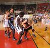 03/81/10 - Zeinab Chan, junior history major, battles for the ball in the Semifinals of the NAIA National Tournament against Oklahoma City University. The Lady Bulldogs advanced to the finals with a win of 63-61. 