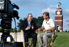 Union alum Brad Douglass (’86) interviewed President David S. Dockery on the Great Lawn during WBBJ’s Live at 5 newscast on July 30.  - Photo by Jim Veneman