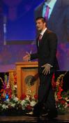 Tim Tebow spoke to donors about the importance of finishing strong and being willing to stand alone for Christ during the Roy L. White Golf and Gala Banquet held on Monday, April 19, 2010.  - Photo by Jordan Buie