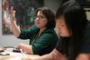 Melinda Eckley, assistant professor of art, talks to students during a meeting of Untitled, a creative  organization. - Photo by Kristi McMurry