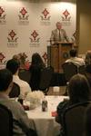 Dr. Gary Smith, Professor of Christian Studies, delivers the address to the Christian studies students and professors at the annual awards banquet. - Photo by Lauren Laster