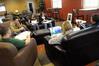 Students meet in a study group in the Bowld Student Commons.  - Photo by Morris Abernathy