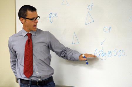 Dr. Phillip Ryan, associate professor of language and coordinator of the ESL program, teaches a class. 